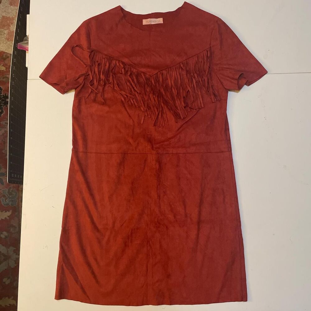 Faux Suede Fringe Shift Dress